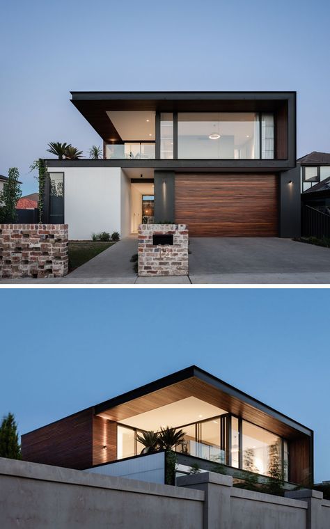 A combination of concrete, recycled bricks, solid timber, and black steel have been used throughout the design of the house. #ModernHouse #ModernArchitecture Fasad Design, Home Designs Exterior, Recycled Brick, Modern House Facades, Hus Inspiration, Modern Architecture House, Alvar Aalto, Modern House Plans, Dream House Exterior