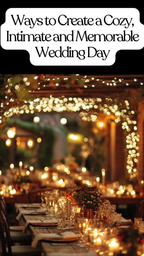 Cozy wedding setup with rustic decor, candlelit tables, and soft lighting for an intimate celebration. Cozy Wedding Ideas, Candlelight Wedding Ceremony, Candlelit Ceremony, Cozy Wedding, Memorable Wedding, Warm Decor, Soft Lighting, Rustic Decor, Big Day