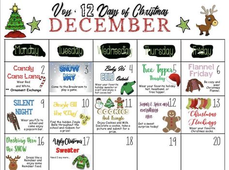 Spirit Days For Work, December Dress Up Days For School, Holiday Spirit Week, School Spirit Week, Staff Appreciation Week, Christmas Dress Up, Work Christmas Party, Dress Up Day, Holiday Day