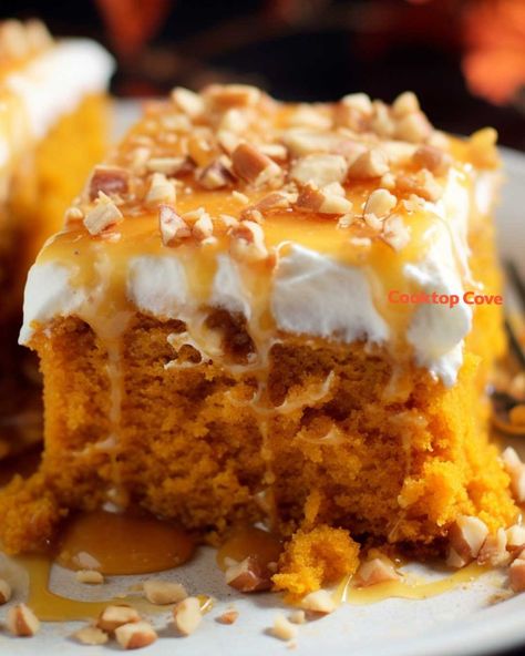 Better Than Fall Pumpkin Cake, Fall Pumpkin Dessert Recipes, Pumpkin Better Than Cake, Pumpkin Better Than Anything Cake, Can Pumpkin Recipes, Yellow Cake Mix And Pumpkin, Desserts With Pumpkin, Pumpkin Spice Poke Cake, Pumpkin Poke Cake Recipe