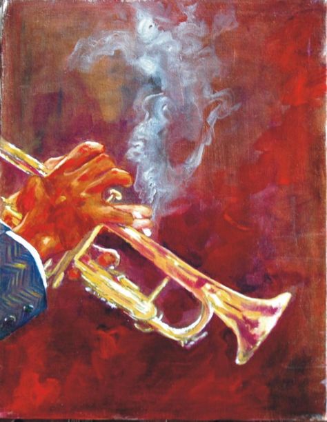 Trumpet Player by Kim Talley Jazz Painting, Arte Jazz, Jazz Trumpet, Jazz Poster, Jazz Art, Music Painting, Trumpets, Chalk Art, Music Gifts