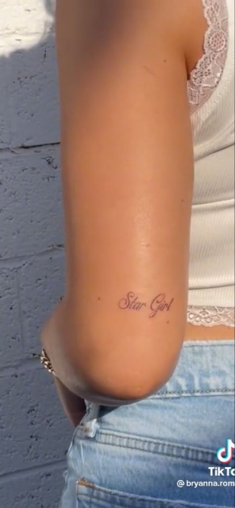 Stargirl Tattoo Lower Back, Ldr Inspired Tattoos, Stargirl Tramp Stamp, Lana Del Rey Tramp Stamp, Word Tramp Stamp, Word Tramp Stamp Tattoos, Fine Line Tramp Stamp, Sweetie Tattoo, Lana Del Rey Inspired Tattoos