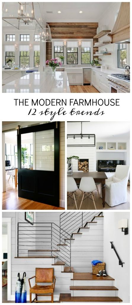 The modern farmhouse trend is here to stay! Check out decor ideas that will bring the modern farmhouse look to any room in your home. Makeover your home with shiplap, barn doors, farmhouse table and reclaimed wood. Modern Farmhouse Back Porch, Modern Farmhouse Front Door, Kitchen Configuration, Farmhouse Kitchen Window, Stairs Railing, Photo Kitchen, Stair Rails, Metal Windows, Farmhouse Trends