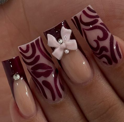 Square Nails Valentines, Nail Inspo Dark Red, Nail Inspo Dark, Cherry Red Nails, Burgundy Acrylic Nails, Nail Inspired, Dark Red Nails, Gel X Nails, Valentines Nail