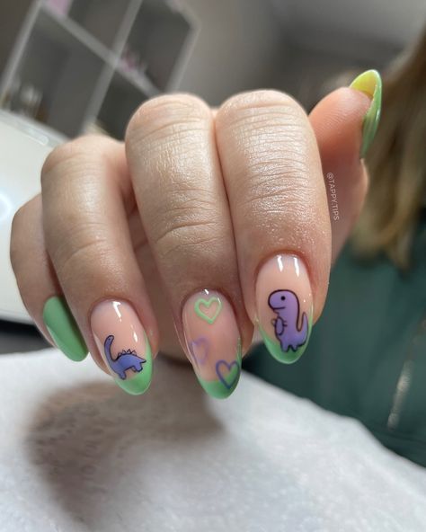 Do bad days even exist when you have dinosaurs on your nails? 🦖🦕 Use the link in our bio to book and manage your appointments 🌻 AfterPay Available ✨ Cute Dinosaur Nail Art, Dinosaur Manicure, Cute Dinosaur Nails, Dino Nails Acrylic, Dino Nail Designs, Nail Art Characters, Dinosaur Nails Designs, Jurassic Park Nails, Book Inspired Nails