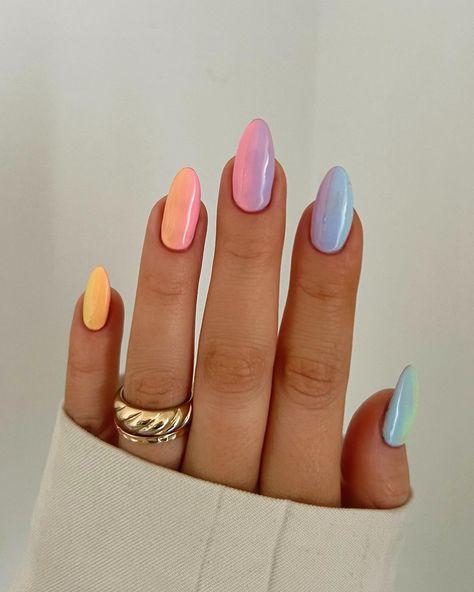 Charlotte Cliff | There is just something so satisfying about an ombré 💖🌈 Using @the_gelbottle_inc Clueless, Peach Daiquiri, Pink Ribbon, Blue wave, Double… | Instagram Pink And Blue Ombré Nails, Peach And Blue Nails, Peach Daiquiri, Blue Ombre Nails, Sunset Nails, Blue Sunset, So Satisfying, Double Denim, Blue Peach