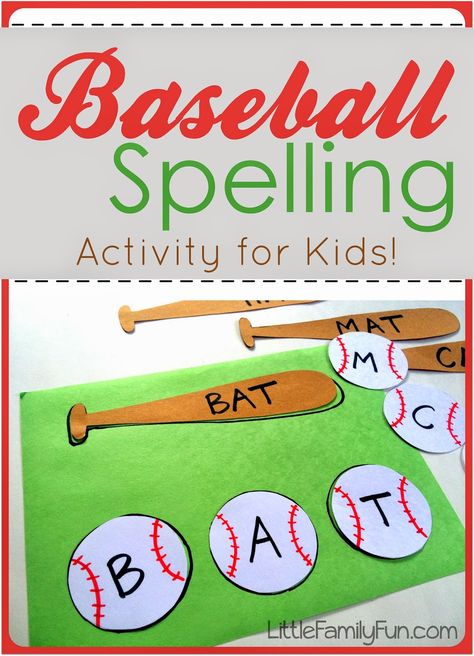 A cute & easy way to practice letters, spelling & reading with kids! And SO FUN!! (Make using lowercase letters!) Baseball Activities, Sports Theme Classroom, File Folder Activities, Summer Preschool, Activities For Boys, Creative Curriculum, Spelling Activities, Daycare Activities, Preschool Age