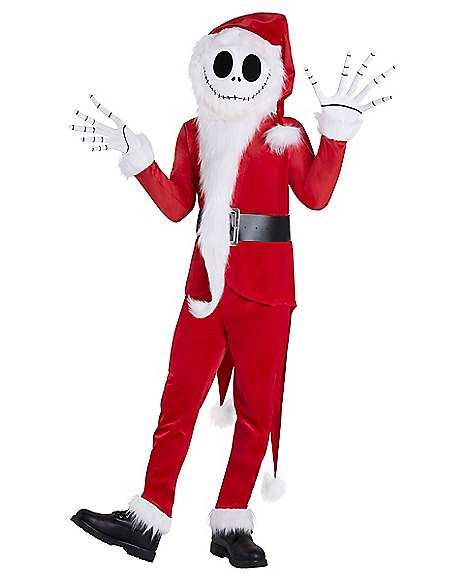 Adult Jack Skellington Santa Costume - The Nightmare Before Christmas - Spirithalloween.com Jack Skellington Santa Costume, Jack Skellington Halloween Costume, Jack Skellington Santa, Nightmare Before Christmas Costume, Skeleton Gloves, Santa Claus Costume, Santa Costume, Santa Outfit, Half Mask