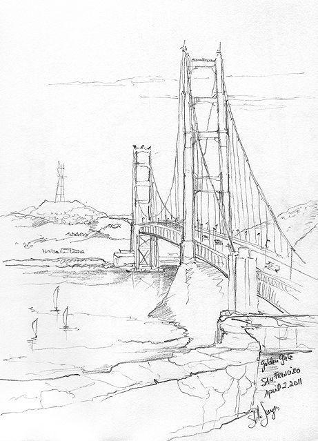 Golden Gate Bridge Sketch, Golden Gate Bridge Drawing, Bridge Sketch, Easy Pencil Drawings, Bridge Drawing, Moisturizer For Face, Landscape Pencil Drawings, Pencil Drawing Images, Architecture Drawing Sketchbooks