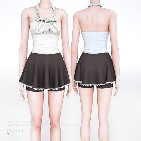 Charonlee: 【Diddi Moda Frill Camisole & Skirt Pants】 Sims 4 Pleated Skirt, Sims 4 Cc, The Sims 4, Sims Cc, Skirt Pants, The Sims, No Frills, Sims 4, Pleated Skirt