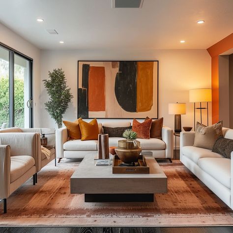 Sofa Area, American Living Room Design, Contemporary Orange Sofa, Living Room Designs India, American Interior Design, American Living Room, Conversation Area, Indian Bedroom Decor, India Home Decor