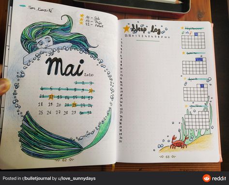 Mermaid Bujo Theme, Mermaid Bullet Journal, Planer Ideas, Bujo Themes, Bullet Journal Set Up, Journal Organization, Bullet Journal Cover Page, Planner Tracker, Bullet Journal Tracker