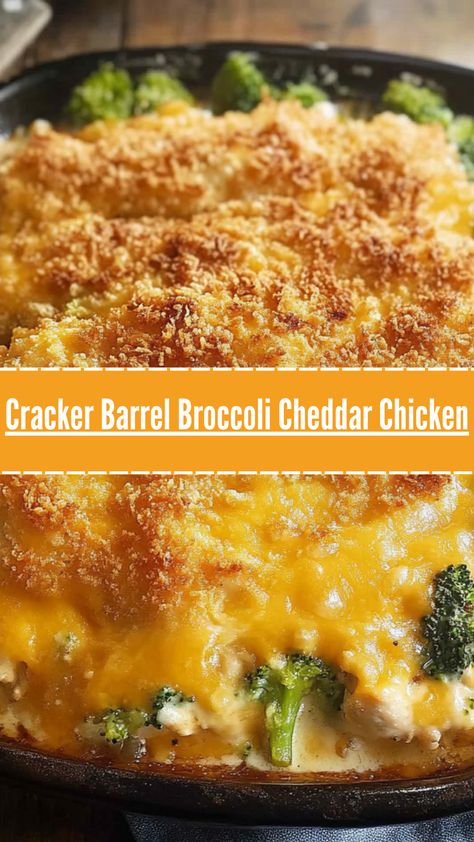 Bring the comforting flavors of Cracker Barrel to your kitchen with this Broccoli Cheddar Chicken recipe. Perfectly seasoned chicken breasts are smothered in a creamy cheddar soup, layered with tender broccoli, and topped with buttery, golden Ritz cracker crumbs. A final sprinkle of melted cheddar cheese adds the perfect finishing touch to this delicious, family-friendly dish. Cracker Barrel Chicken Casserole, Cracker Barrel Chicken Broccoli Casserole, Cheddar Ritz Cracker Chicken, Cheddar Broccoli Chicken Bake, Canned Chicken Broccoli Casserole, Chicken Broccoli Cheese Recipes, Cracker Barrel Chicken Broccoli Cheddar, Shredded Chicken And Broccoli Recipes, Chicken Breast Tender Recipes