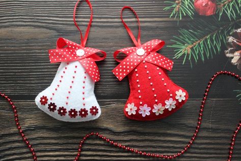 Christmas bells ornaments Christmas Felt decor jingle Bell | Etsy Bells Ornaments, Felt Decor, Diy Felt Christmas Ornaments, Baby Mobil, White Christmas Ornaments, Christmas Angel Ornaments, Red White Christmas, Christmas Felt, Felt Christmas Decorations