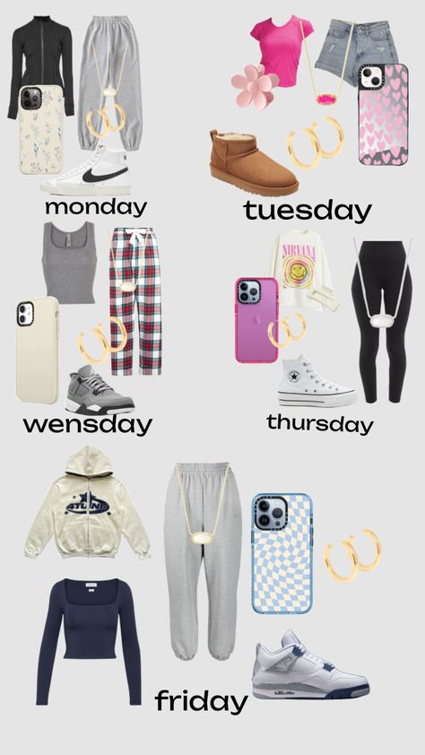 Cute School Outfits For Middle School Winter, Outfits For The Week Winter, A Week Of Outfits For School, What To Wear Shopping With Friends, Outfits For Each Day Of The Week, Outfits Of The Week For School, Days Of The Week Outfits, Cute Outfits With Skirts, Cute Outfits For School For Highschool