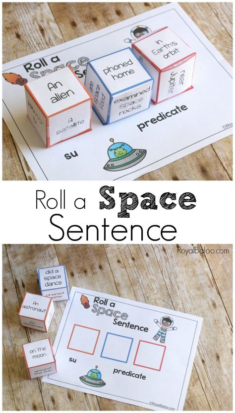 Silly sentences for space!  Roll a space sentence and practicing reading, among other things.  Silly sentences are fun and exciting! Space Literacy Night, Space Themed Reading Activities, Space Literacy Activities, Space Themed Games, Family Literacy Night, Space Lessons, Silly Sentences, Family Literacy, Space Activities