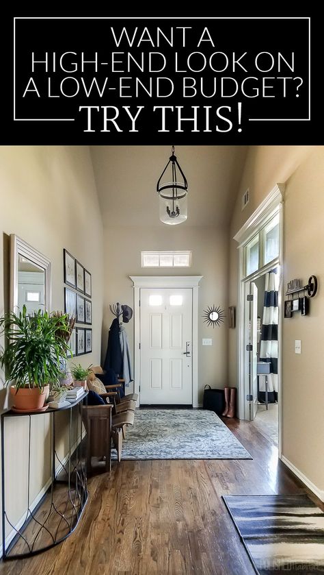 Do you wish your budget matched the price tags at high-end stores? I found out how to get the look I wanted in my entryway without giving up dinners out. Wait until you see this before and after! Entryway Makeover, Apartment Entryway, Entry Decor, Foyer Decorating, Wooden Floor, Entry Way, Decor Minimalist, Story House, Farmhouse Kitchen Decor