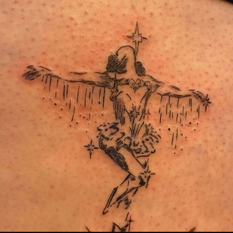 Angel Wings Tattoo On Achilles, Classic Paintings Tattoo, Constalation Tatoos Collar Bone, Dark Feminity Tattoo, Sketch Like Tattoos, European Style Tattoo, Sillohuete Tattoo, Have A Nice Life Tattoo, Deftones Eyes Tattoo