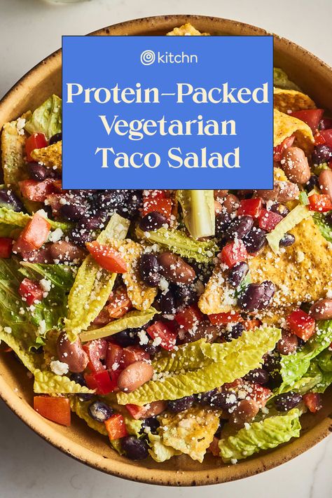 Veggie Taco Salad, Vegetarian Taco Salad, Taco Salad Recipe Healthy, Lean Recipes, Creamy Cilantro Dressing, Veggie Mains, Vegetarian Taco, Taco Salad Recipe, Veggie Tacos