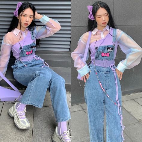 Dopamine Outfits Aesthetic, Pastel Purple Outfit, Purple Green Outfit, Cordelia Outfits, Maximalist Style Fashion, Harajuku Skirt, Maximalist Outfits, Maximalist Fashion, Campus Outfit