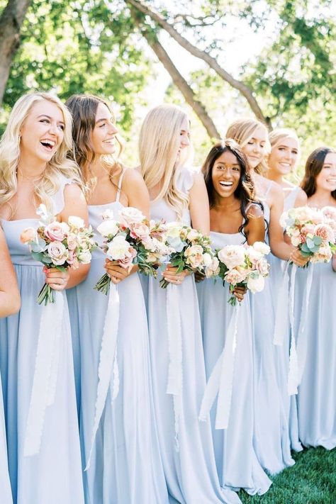 Here’s your “something blue” wedding inspo! We adore the way this color maintains its own character in all its tones. 💙 Who’s dressing their bridesmaids in a similar hue?! | Photography: @maryclaire_photography #stylemepretty #weddinginspiration #bridesmaids #bridesmaidsdresses #bridalparty Powder Blue Wedding, Light Blue Bridesmaid, Baby Blue Weddings, Blue Wedding Inspiration, Light Blue Wedding, Blue Bridesmaid Dress, Something Blue Wedding, Blue Themed Wedding, Wedding Colors Blue