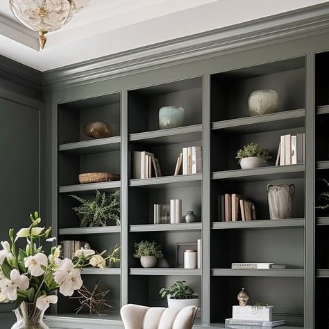 Dark Green And Gold Office, Moody Feminine Office, Dark Green Built Ins, Moody Green Office, Green Office Ideas, Moody Feminine, Dark Green Office, Bedroom Ideas Wall, Little Apartment Aesthetic