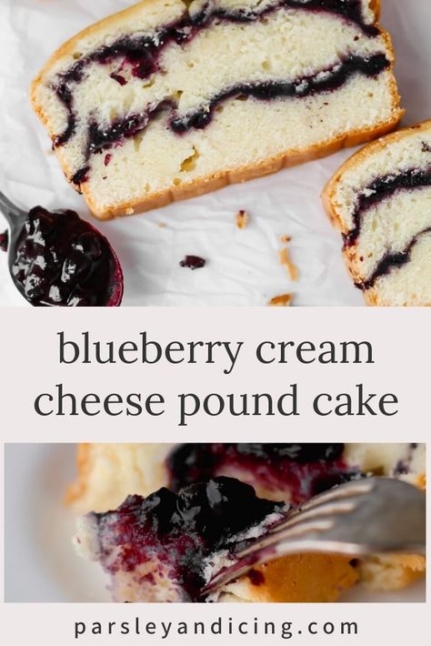 Blueberry Cream Cheese Pound Cake, Blueberry Treats, Baking Snacks, Cheese Pound Cake Recipe, Lemon Blueberry Pound Cake, Cream Cheese Pound Cake Recipe, Blueberry Desserts Recipes, Sweets Ideas, Apple Cakes