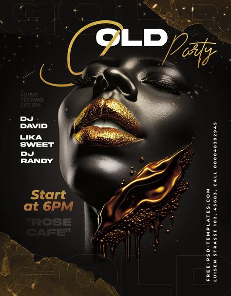 Check out the Free Gold Party Flyer Template for your next club and party event. FreePSDFlyer.com is the best resource full of amazing Free PSD Flyer Templates for Photoshop! Create amazing flyer, poster or social media designs with our free templates. Free Flyer Design, Party Design Poster, Free Psd Flyer Templates, Flyer Free, Free Psd Flyer, Party Flyer Template, Psd Flyer Templates, Psd Flyer, Gold Poster