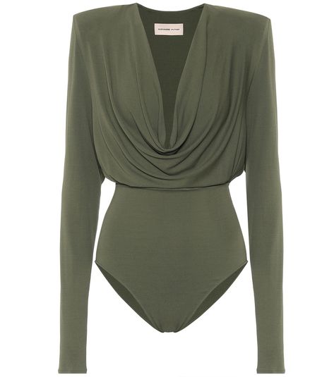 Alexandre Vauthier - Stretch-jersey bodysuit - Alexandre Vauthier's bodysuit is every bit as alluring as the designer's coveted eveningwear. A skin-tight fit, plunging V-neckline and a draped bodice make it a flattering option for after-dark layering. Pair this military-green piece with the label's twill miniskirt and bright-white pumps. seen @ www.mytheresa.com Draped Bodice, Medium Cut, Alexandre Vauthier, White Pumps, Online Stores, After Dark, Military Green, Evening Wear, Fall In Love