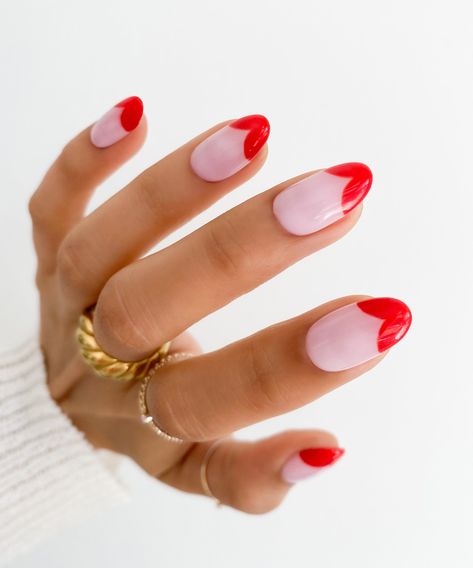 Heart Tip Nails, February Nails, French Manicure Nails, Pink Nail, Hot Nails, Heart Nails, French Tip Nails, Valentine's Day Nails, Valentines Nails