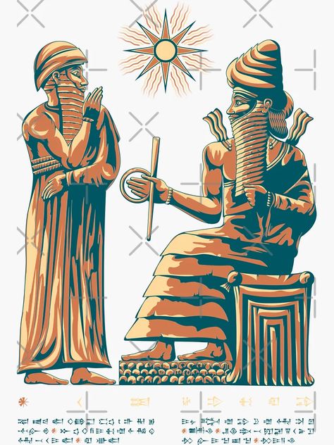 "Code of Hammurabi & Utu" Sticker for Sale by YousifAziz | Redbubble Code Of Hammurabi, Print Ideas, A Sign, His Hands, Shirt Print, Sticker Design, Tshirt Print, Vinyl Sticker, Coding