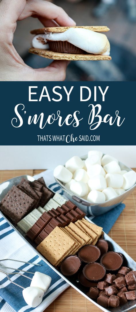 Easy DIY S'mores Bar with Creative Ideas for Fun Combinations!  Ambiance created by @jascoproducts Cafe Lights!  #ad #EnbrightenLife Diy Smores Bar, Bar Ideas Diy, Smores Bar Party, Halloween Smores, Fatigue Remedies, Smores Party, Smores Bar, Ideas For Fun, Fluff Recipe