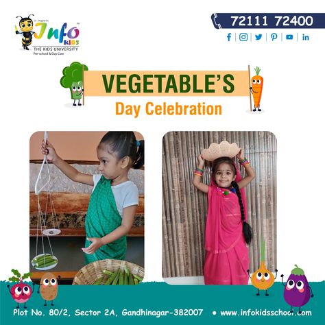 Vegetable Day Celebration was celebrated at InfoKids Pre-school. The students learnt about the nutritional value of vegetables in a fun way at their homes. The activity inculcated the feeling of gratitude towards our farmers & community helpers!!! 👉 Apply for Admission 72111 72400 #InfoKidsSchool #admission #preschool #kids #education #daycare #playgroup #playschool #learnthroughplay #funforkids #playideas #playideas #gandhinagar #infocity Vegetable Day Celebration In School, Nutritional Value Of Vegetables, Kids Vegetables, School Board Decoration, Celebration Day, Community Helpers, Board Decoration, Nutritional Value, Kids Corner