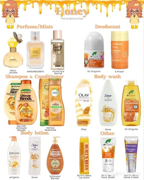 Body Wash Scent Ideas, Honey Beauty Products, Honey Shower Routine, Honey Body Care, Milk And Honey Scent, How To Smell Like Honeysuckle, Honey Scented Shower Routine, Honey Scented Perfume, Honey Scented Products