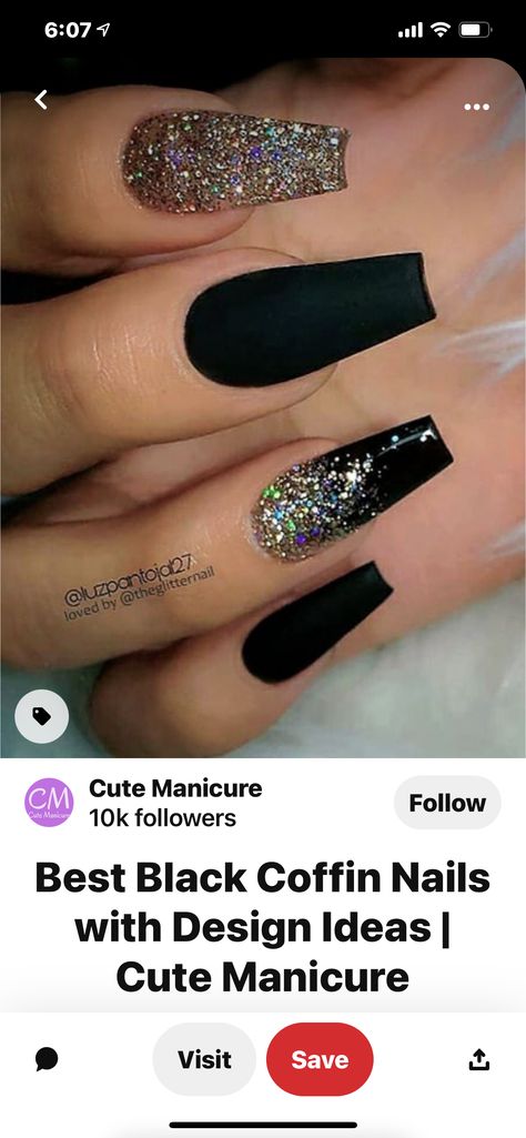 Matte Nails With Bling, Black And Purple Nails With Diamonds, Short Black Bling Acrylic Nails, Acrylic Nails For Vegas Trip, Engagement Nails Black, 2023 Acrylic Nail Trends, Black Theme Nails, 30th Birthday Nails Turning 30, Black Nails Acrylic Coffin