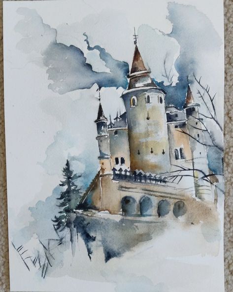 Watercolor Love Experience | #watercolor #castle #architectureart #paintingnature #atmosphere #moodart #lightart #insparation #drawingart #loveart #scaryart # | Instagram Winter Sketch, Watercolor Castle, 2023 Watercolor, Watercolor Love, Aquarelle Painting, Castle Painting, Painting Artist, Scary Art, Types Of Art