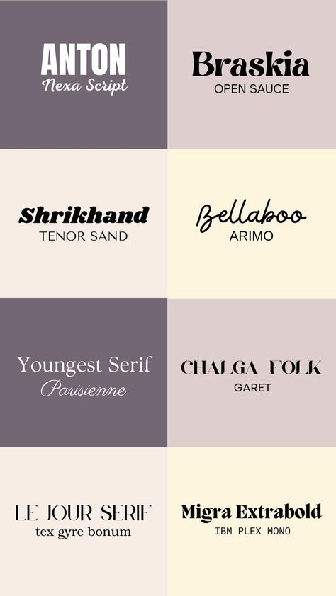 16 fonts on different coloured backgrounds Bold Font Canva, Free Canva Font Pairings, Kombinasi Font, Canva Font Combinations, Web Design Font, Best Fonts For Logos, Free Typography Fonts, Top Free Fonts, Font Love