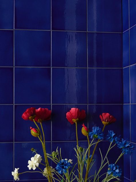 Crystal Bathroom, Blue Bathroom Tile, Christmas Bathroom, Glazed Tiles, Clay Tiles, Blue Bathroom, Blue Rooms, Blue Tiles, Handmade Tiles