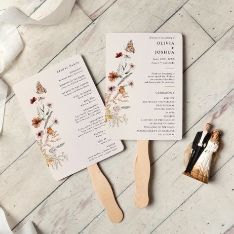 Boho Wedding Program Hand Fan Fan Wedding Programs, Boho Wedding Program, Wedding Fan Programs, Boho Wildflower Wedding, Fan Programs, Elegant Wedding Programs, Wildflower Wedding Invitations, Boho Wildflower, Watercolor Wildflowers