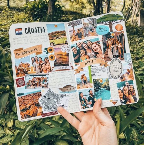 Travel Scrapbooking Pages, Photo Scrapbook Page Ideas, Travelling Scrapbook Ideas, Travel Aesthetic Journal, Travel Memories Book, Scrapbook Ideas For Travel Memories, Travel Album Ideas Photo Journal, Travel Scrapbook Journal, Scrapbook Summer Aesthetic