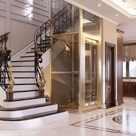 Lift House Design, Lift And Staircase Design, Elevator House Design, Lift With Staircase, Home Lift Design, Luxury Home Elevator, Elevator Lobby Design, Home Elevator, Interior Design Portfolio Layout