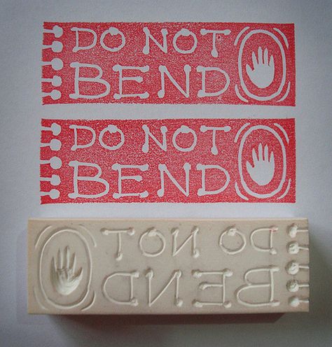 rubber stamp. do not bend. Do Not Bend Stamp, Linoleum Print, Stamp Carving, Hand Carved Stamps, Handmade Stamps, Diy Stamp, Stamp Making, Print Logo, Paintings & Prints