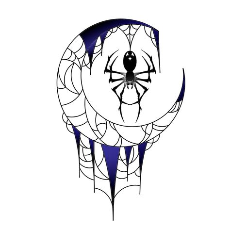 Moon And Spider Tattoo, Moon Spider Web Tattoo, Spider And Moon Tattoo, Spider Moon Tattoo, Witchy Spider Tattoo, Spider Design Tattoo, Spider Hanging From Web Tattoo, Spiderweb Tattoo Design, Witchy Sleeve