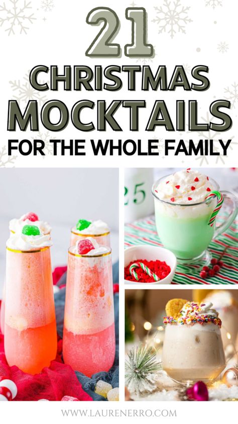 21 Christmas Mocktails the Whole Family Can Enjoy - Lauren Erro Santa Mocktails, Mock Tail Christmas Drinks, Christmas Mock Tails Non Alcoholic, Christmas Themed Mock Tails, Christmas Drink Mocktail, Holiday Drinks Mocktail, Kids Christmas Mocktails, Fun Christmas Mocktails, Christmas Punch Mocktail