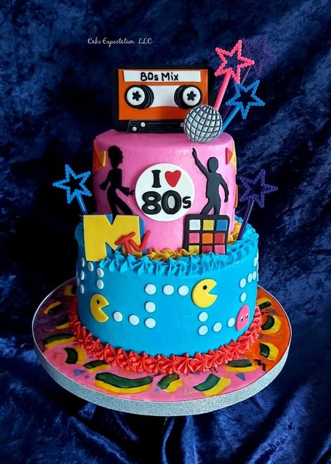 1980s Cake, 80s Cake, 40th Birthday Cake For Women, Decades Party, Disco Cake, Neon Cakes, 80's Theme, 80s Birthday Parties, 40th Cake