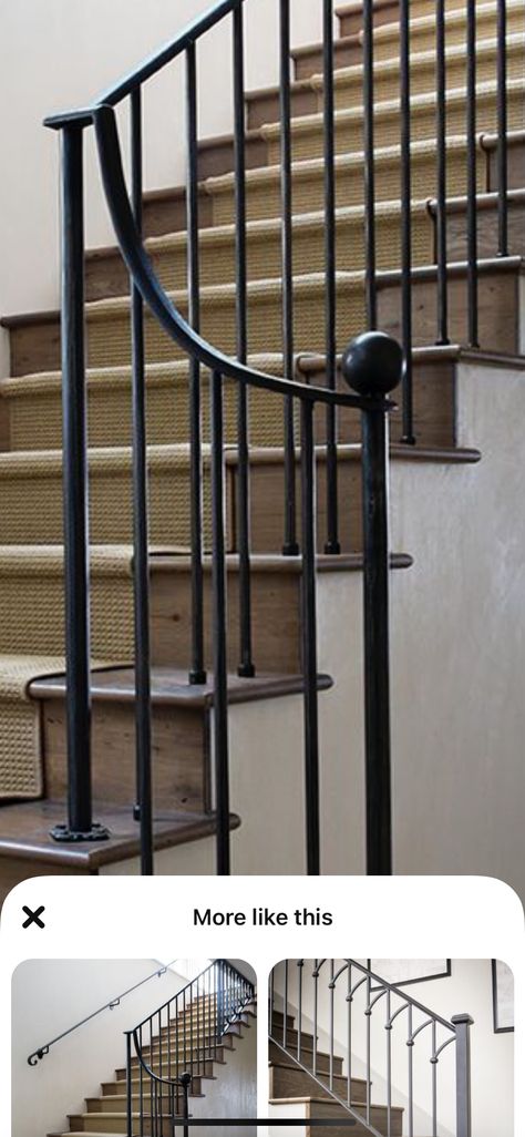 Iron Railing Indoor, Iron Interior Stair Railing, Metal Stairwell Railing, Unusual Stair Railing Ideas, French Staircase Ideas, Metal Stair Banister, French Staircase Railing, Iron Bannister Railings, Iron Rod Staircase Railings