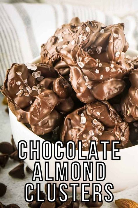 Chocolate Almond Clusters, Chocolate Nuts Clusters, Almond Clusters, Sweet Potato Patties, Chocolate Clusters, Sea Salt Chocolate, Chocolate Covered Almonds, Dark Chocolate Almonds, Kids Cooking Recipes