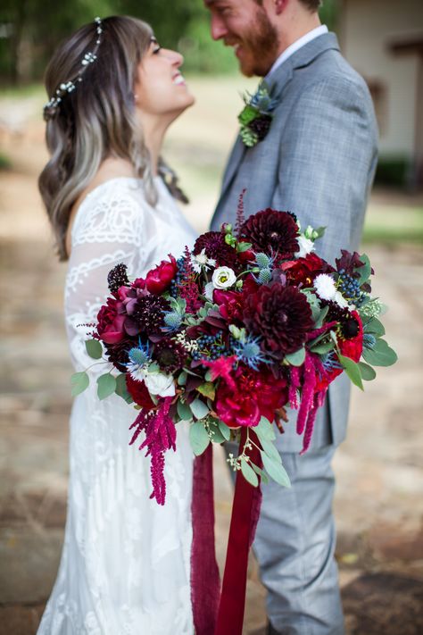 Jewel Tone Dahlia Bouquet, Jewel Tone Flower Bouquets, White And Navy Bouquet, Jewel Tone Boutonniere, Bouquet Wedding Fall, Burgundy Bouquet Wedding, Jewel Tone Wedding Flowers, Wolf Wedding, Halloween Bouquet