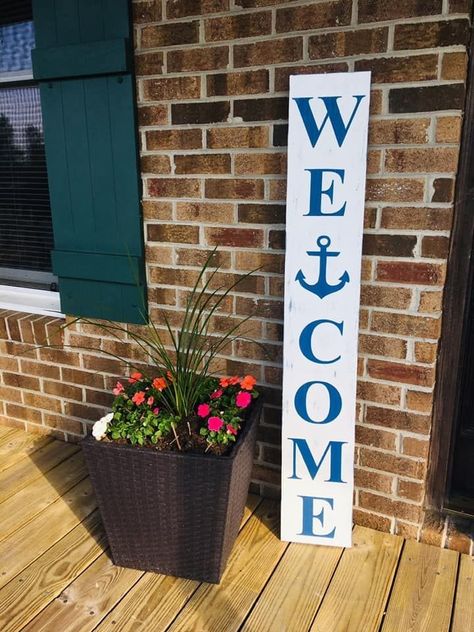 Nautical Welcome Sign Wood, Nautical Welcome Sign, Lake Crafts, Porch Boards, Nautical Signs, Welcome Board, Door Signs Diy, Letter Decor, Wooden Welcome Signs