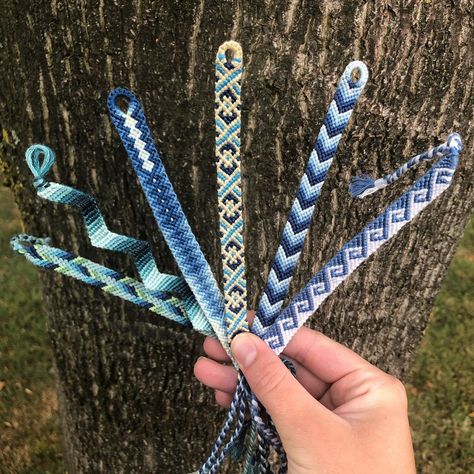 Blue String Bracelets, Blue Friendship Bracelet Aesthetic, Blue And White Friendship Bracelet, Blue And Purple Friendship Bracelet, Playful Blue Friendship Bracelets, Blue Embroidery Bracelets, Playful Handmade Blue Friendship Bracelets, Green And Purple Friendship Bracelet, Blue Bohemian Resizable Friendship Bracelets